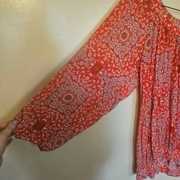 Lila Rose Size Small S Boho Blouse Top Red Rayon Spandex Boho Tunic Scoop Neck - Picture 2 of 9